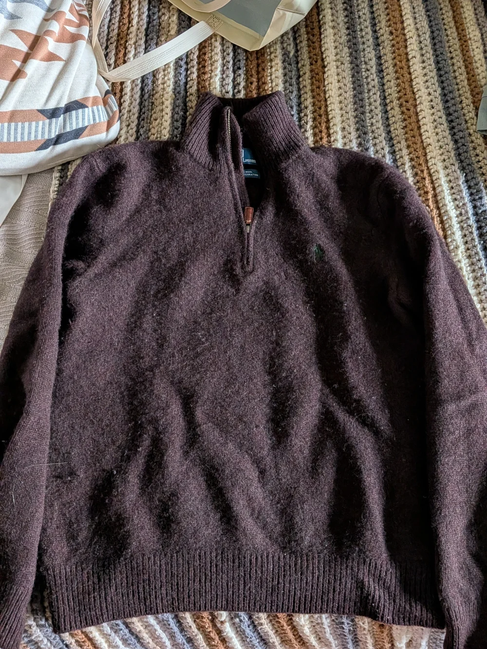 Polo by Ralph Lauren Men's Zip-Up Lambswool Sweater - Burgundy